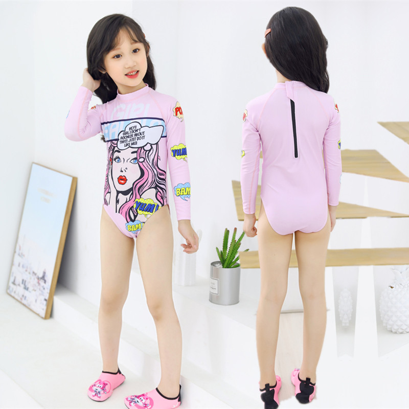 儿童泳衣女童连体长袖长裤防晒速干温泉可爱美人运动小女孩游泳衣