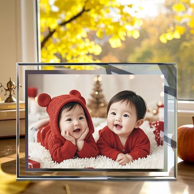 龙凤胎宝宝画婚房床头双胞胎水晶玻璃相框摆件结婚宝宝卧室宝宝画