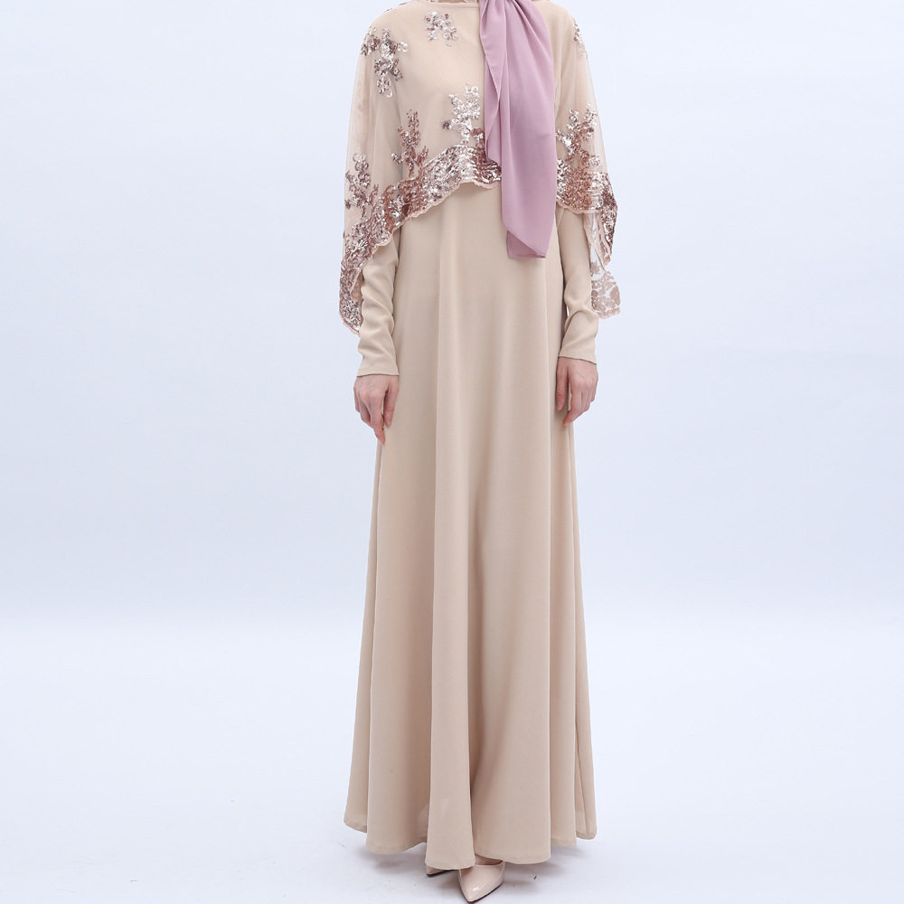 中东阿拉伯亮片刺绣长裙迪拜旅游斗篷两件套连衣裙 dress women