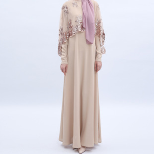 中东阿拉伯亮片刺绣长裙迪拜旅游斗篷两件套连衣裙 dress women