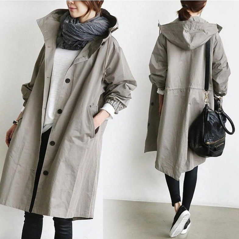 Fashion casual windbreaker秋休闲风衣中长款小个子气质收腰外套