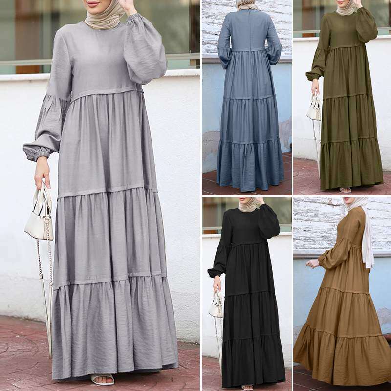 中东阿拉伯太阳裙休闲宽松圆领泡泡袖迪拜旅游连衣裙 long dress