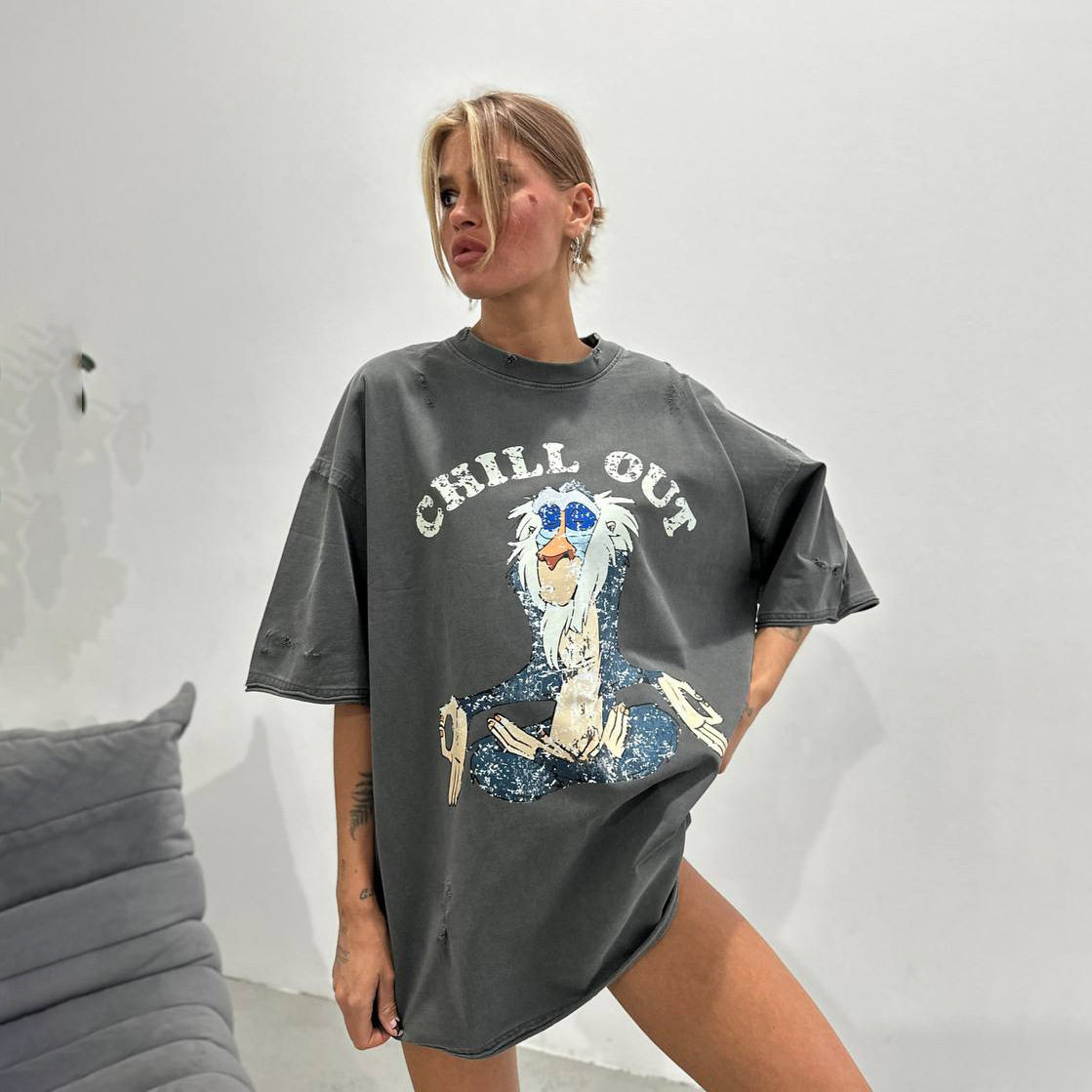 时尚宽松童趣卡通印花T恤BF风大版型上衣 Loose printed T-shirt