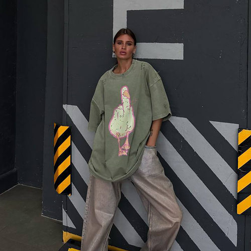 卡通鸭子印花休闲上衣纯棉短袖T恤 Printed pure cotton T-shirt