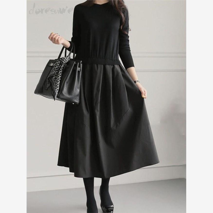 2023日韩秋冬长款打底毛衣裙拼接连衣裙Winter Wool Splice Dress