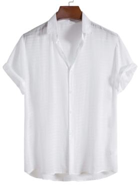 New men's fashion solid color dark grid short sleeve shi