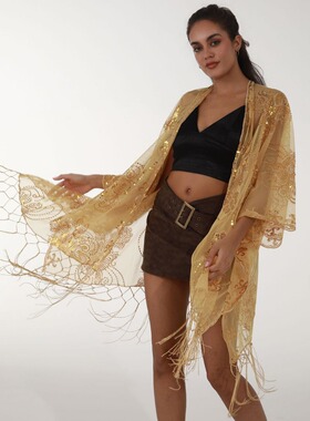 中东亮片开衩披肩防晒 Sequin slit shawl for sun protection
