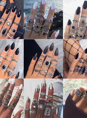 欧美时尚复古宝石水滴镶钻套装戒指11件套关节戒 Set Joint Ring