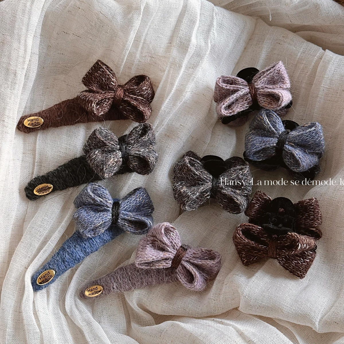 秋冬金标毛线蝴蝶结发夹女高级感精致抓夹可爱刘海侧边小抓夹头饰