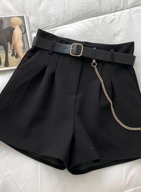 西装短裤版女夏季2502新款韩高腰aKFM字阔腿裤打底靴休闲裤裤子