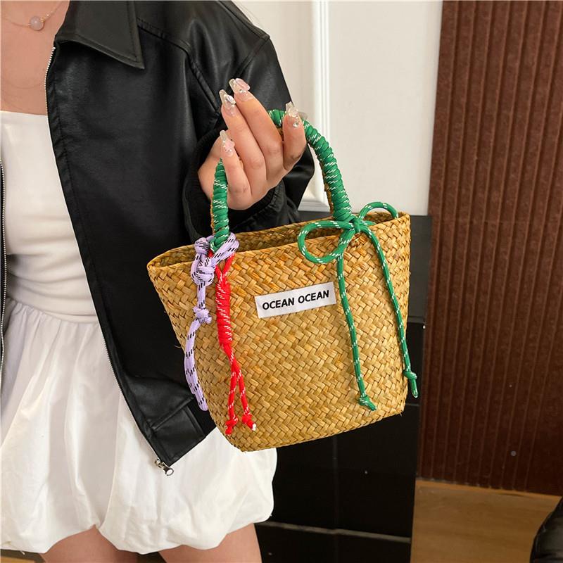 HDHD5243A1524拎3A18韩系手绕绳撞色简滩约提包度假沙风草编包菜