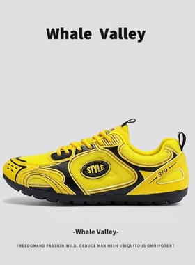 Whale Valley男鞋2025夏季新款外贸黄色赛车鞋网面透气百搭德训鞋