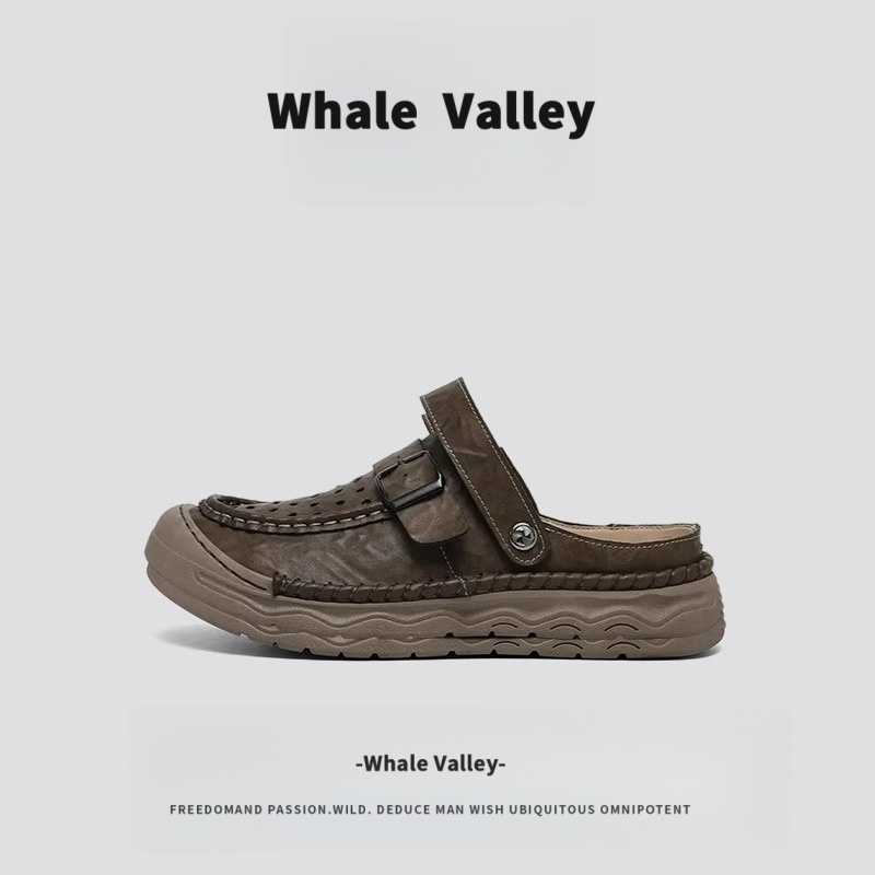 Whale Valley男鞋大码皮凉鞋男款夏季外穿老钱风高档次爸爸沙滩鞋