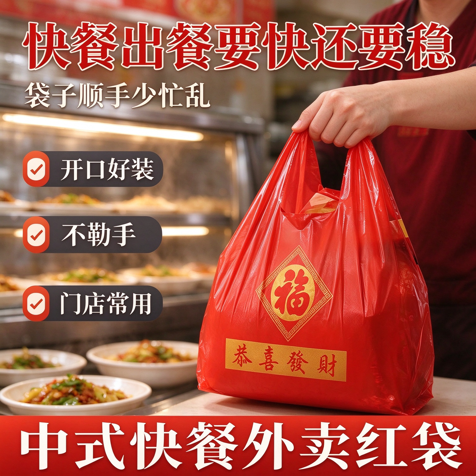 外卖餐饮商用福字红背心袋加厚手提结实小吃烧烤打包塑料袋批发