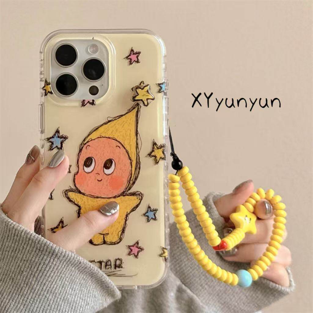 卡通可爱旋转星星小人带链条适用苹果15壳iphone16ProM