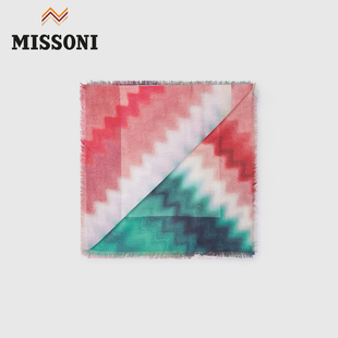 MISSONI 米索尼围巾 24春夏新品 棉混纺彩条人字纹印花围巾