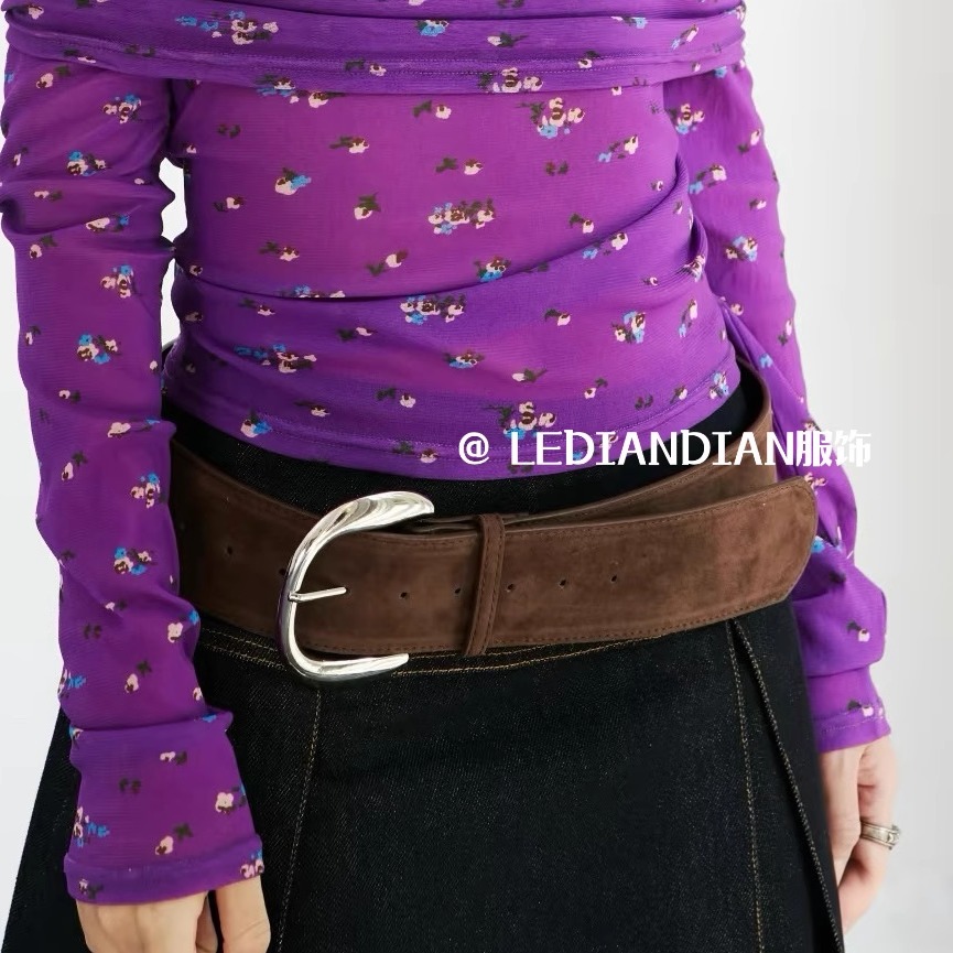 小众复古个性麂皮宽版绒面宽边腰带时尚百搭腰封皮辣妹装饰皮带