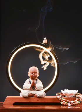 速发灯意摆件家居客厅小沙弥茶宠桌面装饰中小夜禅倒流香紫砂品式