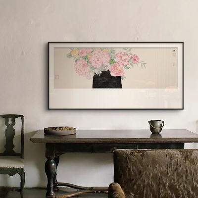 速发新中式花鸟装饰画侘餐风素装牡丹花茶室书房玄关卧室寂厅软雅