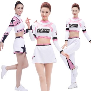 速发竞技健美啦服装表演服啦啦操服装套装白色操啦队服设计