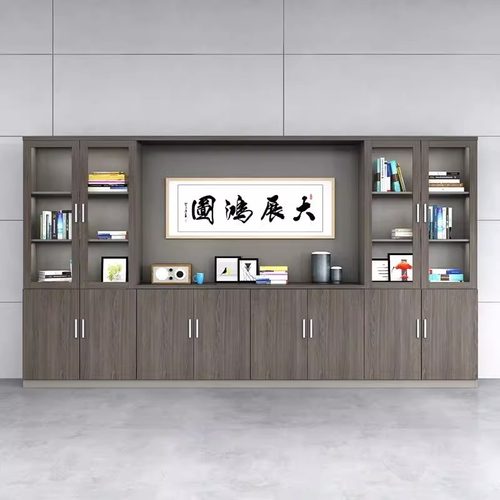 速发玻璃门文件柜实木质资料档案老柜板景办公书背家用办公室柜子