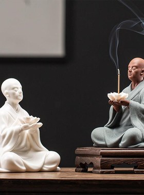 速发中式禅意紫砂小和尚办工创意家居客厅博古架摆公室桌面件艺品