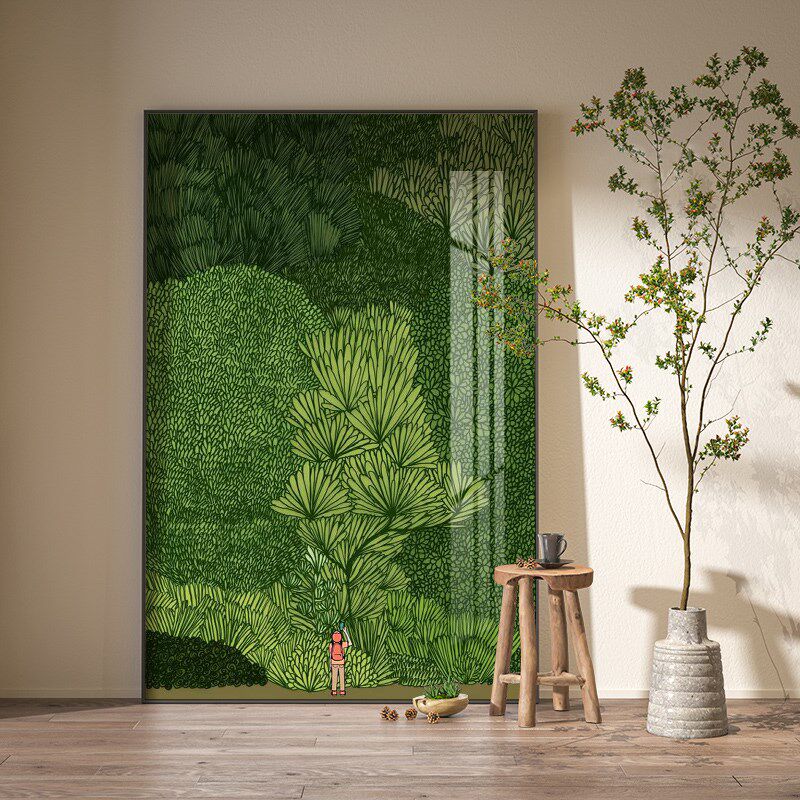 速发森系肌理感张画挂画客厅墨绿色沙发背景墙超大油一整幅落地装