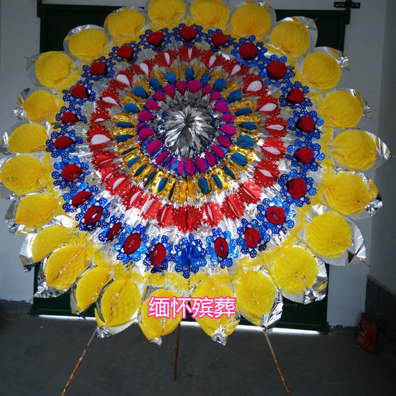 速发亮花圈5葬用品 亮花圈 2.殡米事架手提袋布花圈 祭祀殡仪白竹