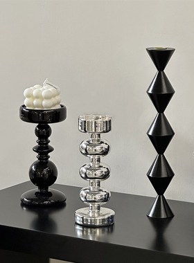 速发法式圣璃烛台玻诞轻奢简约居家黑色银色实木复古装饰摆件
