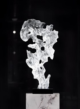 速发轻明透奢太湖石摆件酒店大堂客厅玄关仿奇石头树脂雕塑装饰品