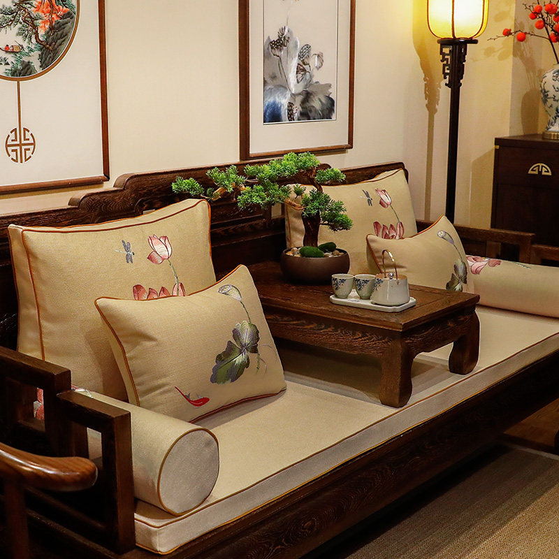 速发中式红木沙发坐垫套罩盖巾棉麻布艺靠背巾实木罗汉盖垫子床布