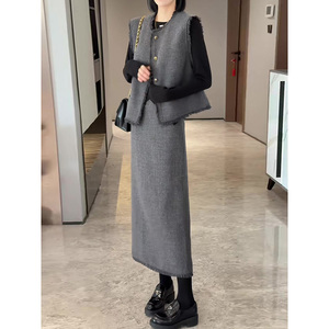 时尚套装裙装女秋装今年流行爆款高级感小香风马甲半身裙两件套装