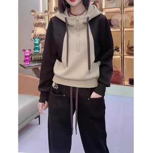 高级感时尚加绒保暖卫衣套装女2023秋冬新款休闲减龄束脚裤两件套