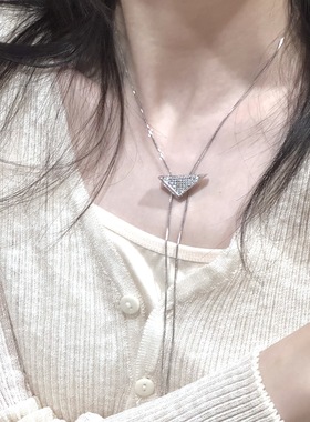 fuxin新款倒三角镶满钻时髦项链小众简约感抽拉式长款锁骨链