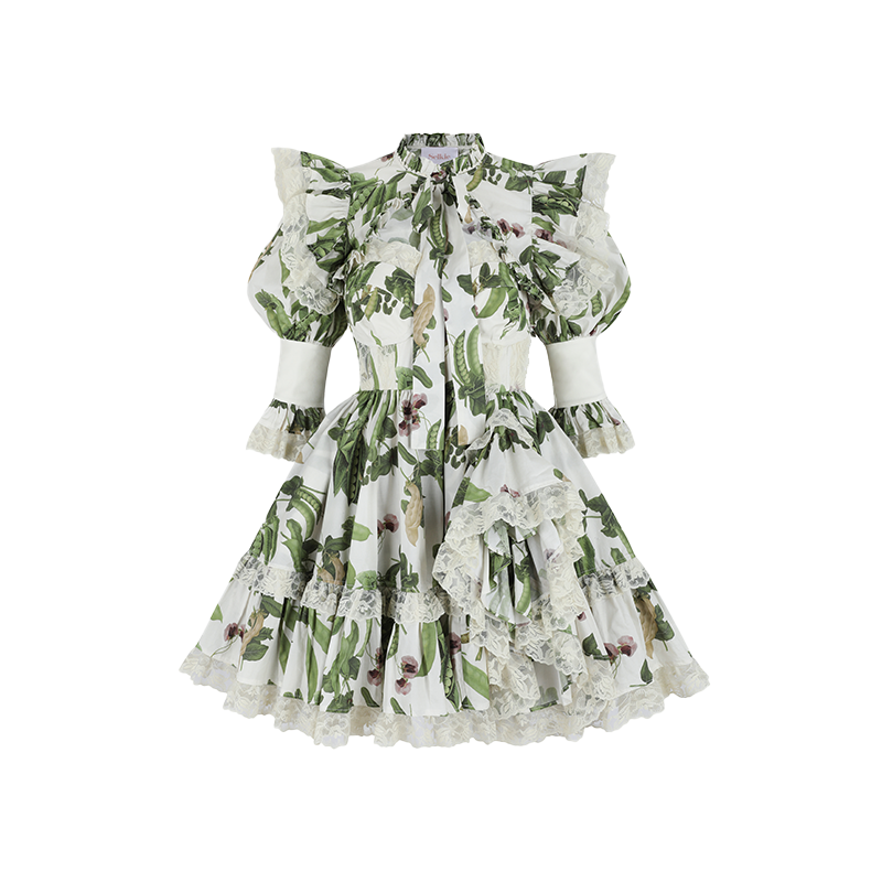 Selkie白底魔豆印花迷你连衣裙