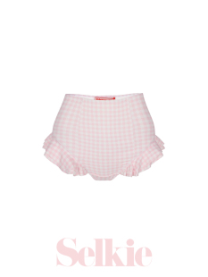 Collection粉红格子印花高腰比基尼泳裤 Selkie 夏日特辑