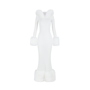 NYE新年礼物|雪宝象牙白高弹及踝连衣裙连帽长裙Selkiecollection