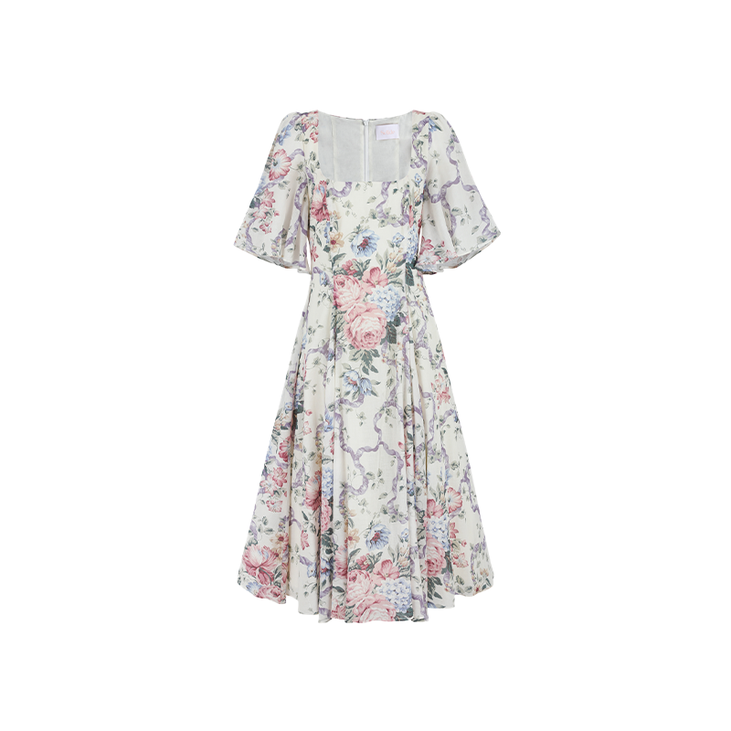 春上新｜象牙白底诗意人间印花纯棉及踝连衣裙Selkie Collection