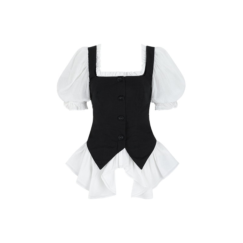 秋上新|纽约时装周秀款哥特学院黑白拼色上衣Selkie Collection