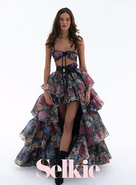 【经典礼服】黑底灿烂花园 吊带裙 大裙摆 套装Selkie Collection