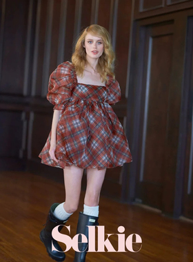 【经典泡芙裙】Selkie collection 简爱圣诞红格子印花复古连衣裙