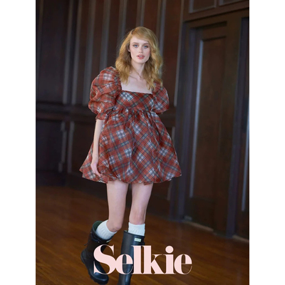 Selkie简爱经典格子迷你连衣裙
