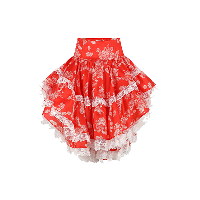 秘密红玫瑰印花迷你半身裙