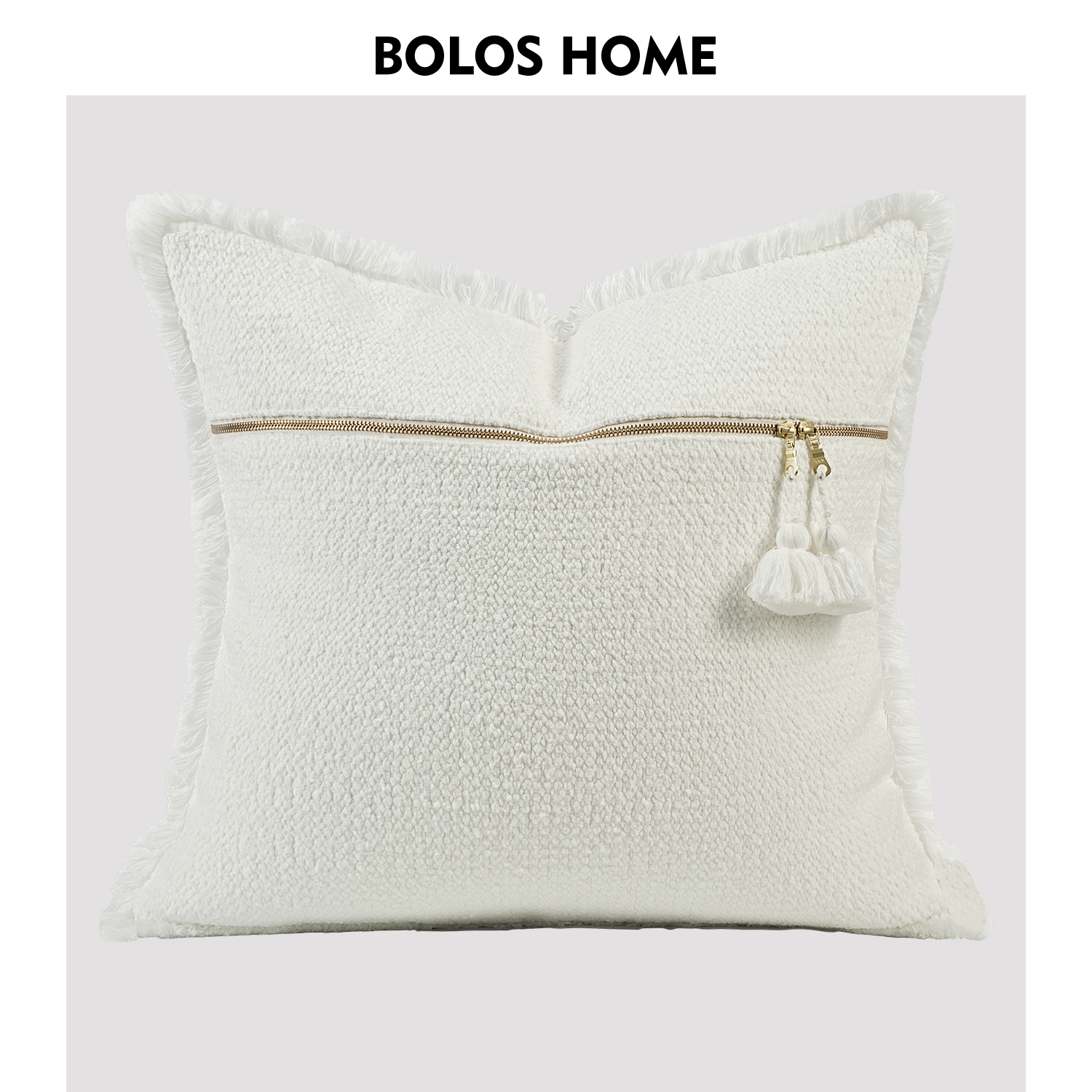 BOLOS HOME简约轻奢米白色流苏沙发抱枕套高级感样板间高端腰靠垫