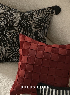 柏洛斯Colorful轻奢红色绒布样板房客厅沙发高级感背靠腰枕抱枕