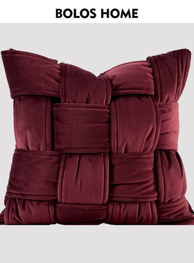 柏洛斯Crimson〖绯红〗轻奢高档编织纹绒布客厅沙发抱枕腰靠垫套