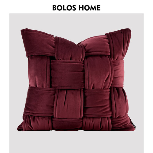 柏洛斯Crimson〖绯红〗轻奢高档编织纹绒布客厅沙发抱枕腰靠垫套