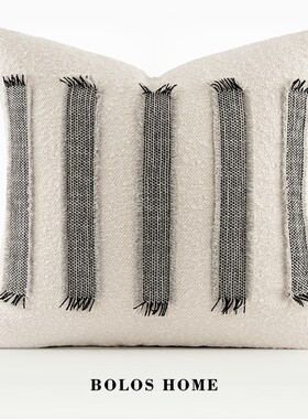 柏洛斯Flagstone Road侘寂棉麻拼接贴布绣高级民宿样板房沙发抱枕