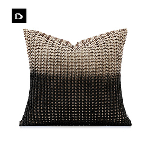 高端设计师轻奢新中式 手工编织米黄皮革渐变色抱枕沙发客厅靠垫套