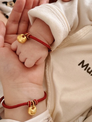 小胖福黄金手绳999足金手链红绳宝宝平安锁小金坨吊坠送女友礼物